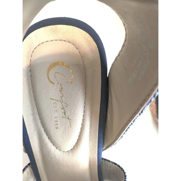 C Comfort Navy Blue Cream Espadrille Wedge Heel Sandals Size 10 M - Picture 8 of 9